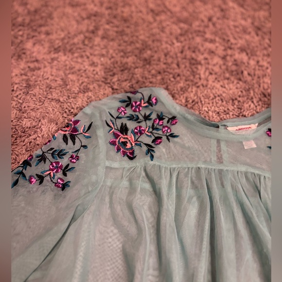 Arizona Jean Co Embroidered Mint Green Sheer Bell Sleeve blouse Top Size XL - Picture 3 of 10